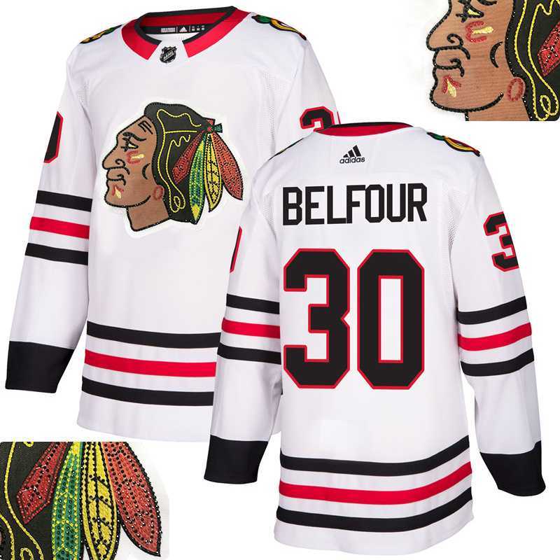 Blackhawks #30 Belfour White With Special Glittery Logo Adidas Jersey,We sell and wholesale Blackhawks #30 Belfour White With Special Glittery Logo Adidas Jersey on line form chian!